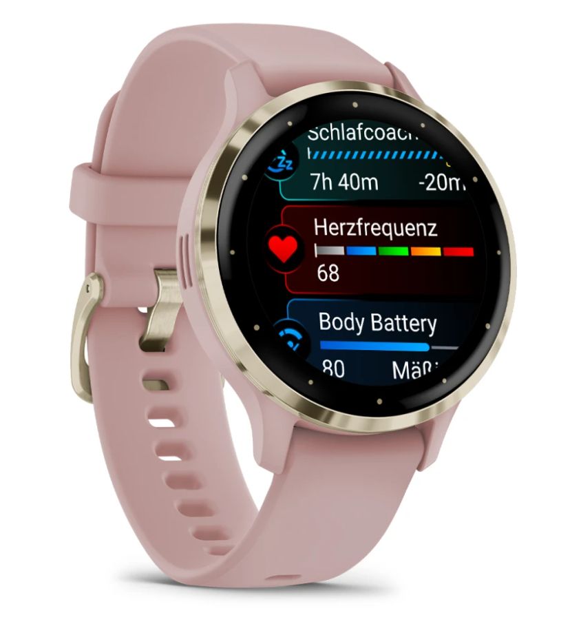010-02785-03 - Smartwatch Garmin Venu 3S 41mm, Bisel de acero inoxidable de color beige gold con caja y correa de silicona en Rose Gold. (010-02785-03)