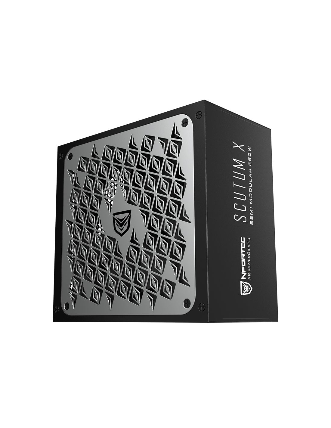NF-PSU-SCUTUMX-SM-650W - Fuente Nfortec Scutum X ATX 650W Semi Modular 85% 140mm 20+4 pin ATX EPS 2xMolex 5xSATA 2xPCIe 80+ Bronze Negra (NF-PSU-SCUTUMX-SM-650W)