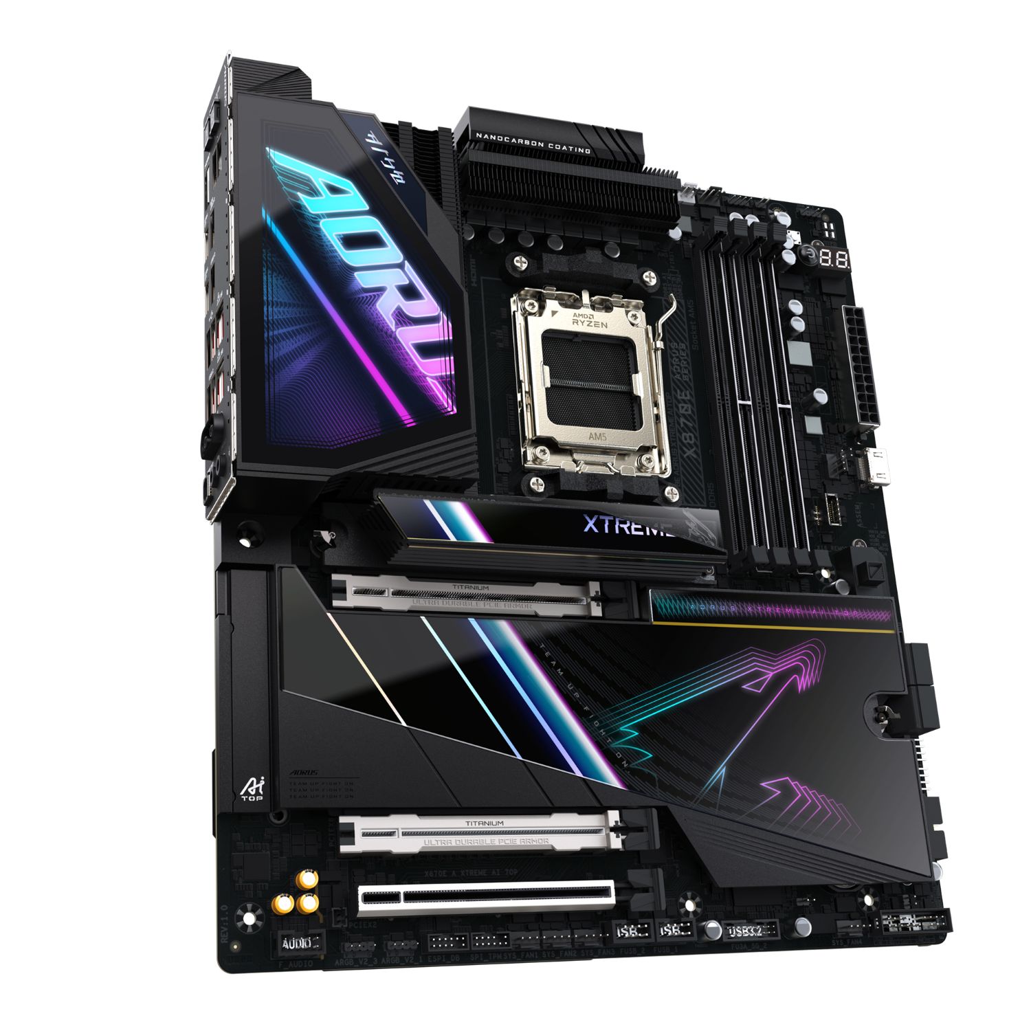 9AX87EXAT-00-G10 - Placa base GIGABYTE X870E AORUS XTREME AI TOP:(AM5) 4DDR5 M.2 SATA3 PCIe USB 2.0 USB-A 3.1 USB-C 4.0 DP HDMI RJ45 7.1 ATX WiFi 7 Bluetooth 5.3 Ethernet 10GbE