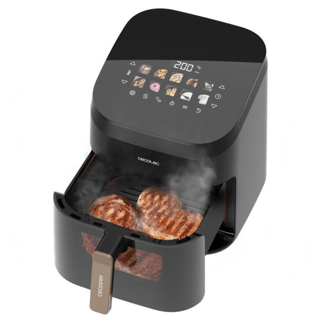 A01_EU01_101135 - Freidora de aire CECOTEC Cecofry&Grill Smokin 6500 con doble grill y ahumador para dorado perfecto y sabor de parrilla en carnes, capacidad de 6,5 litros y potencia de 2200 W para platos saludables.(A01_EU01_101135)