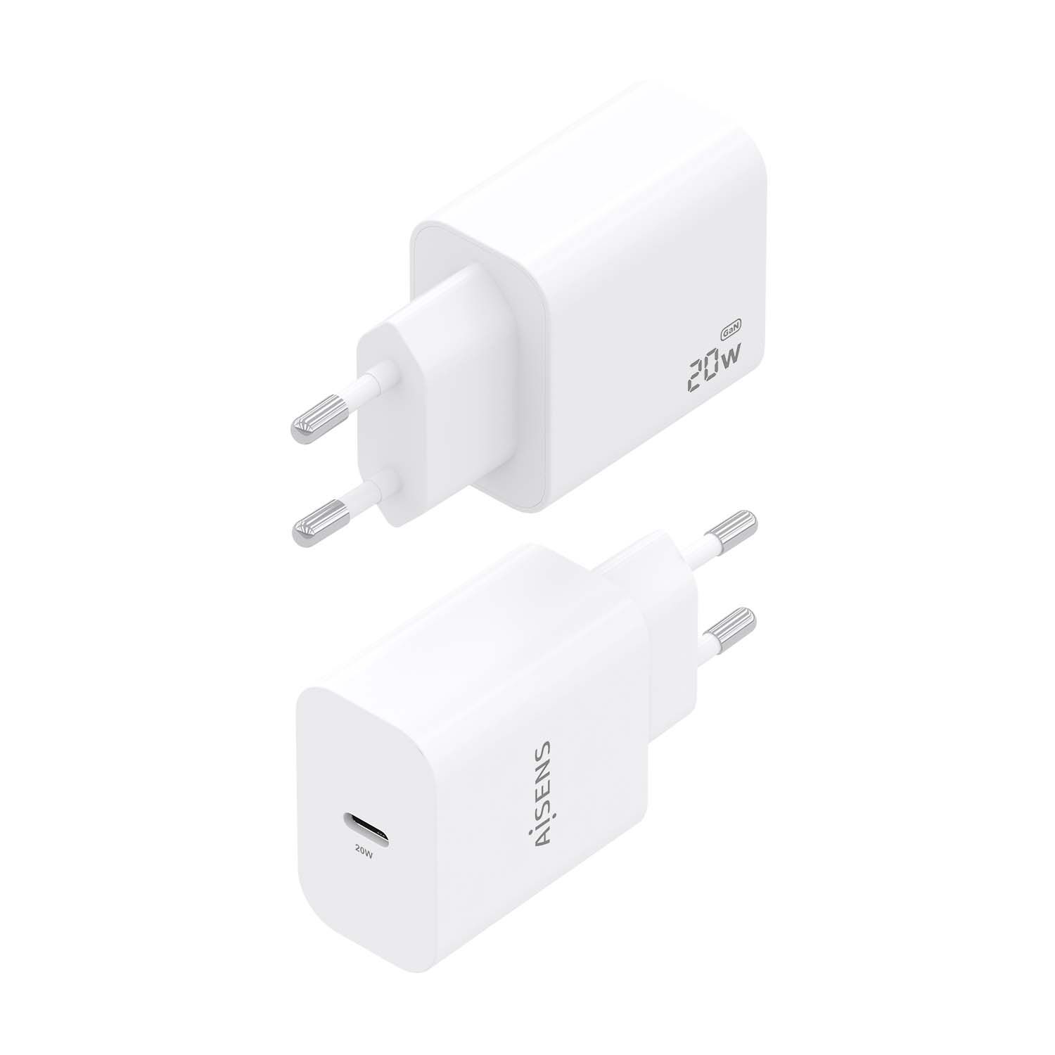 A110-0938 - Cargador de Pared AISENS 1xUSB-C 20W PD 3.0 QC 2.0 Blanco (A110-0938)