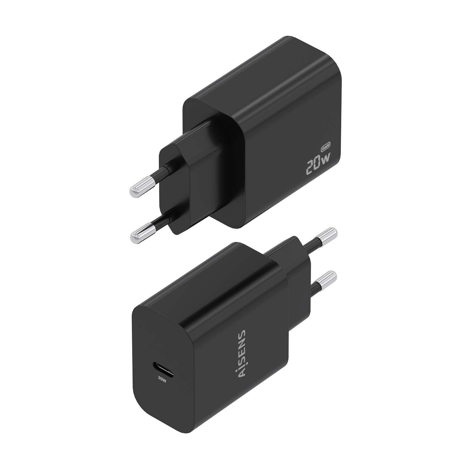 A110-0939 - Cargador de Pared AISENS 1xUSB-C 20W PD 3.0 QC 2.0 Negro (A110-0939)