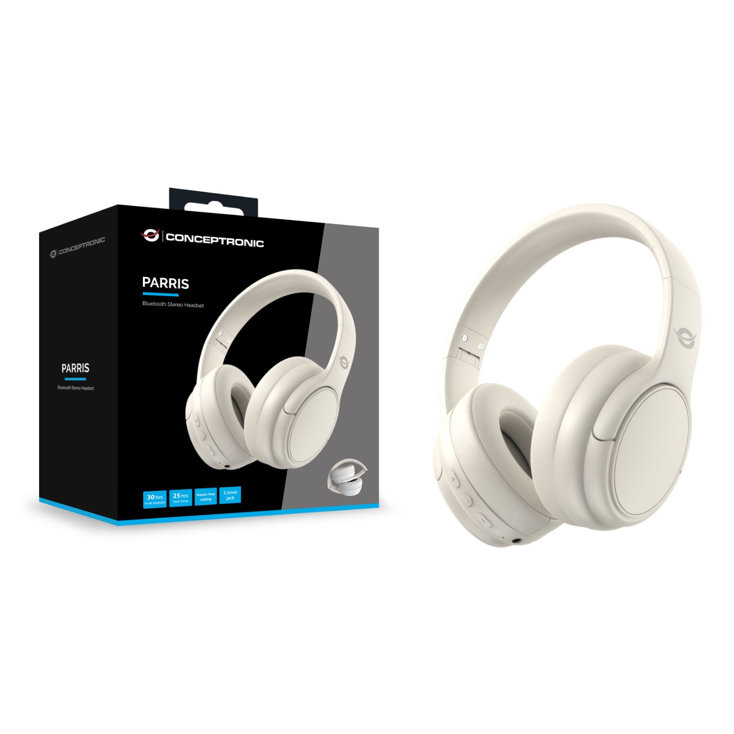 PARRIS03C - Auriculares CONCEPTRONIC Circumaurales Plegables Micrfono Integrado Bluetooth 5.4 3.5mm Blanco (PARRIS03C)