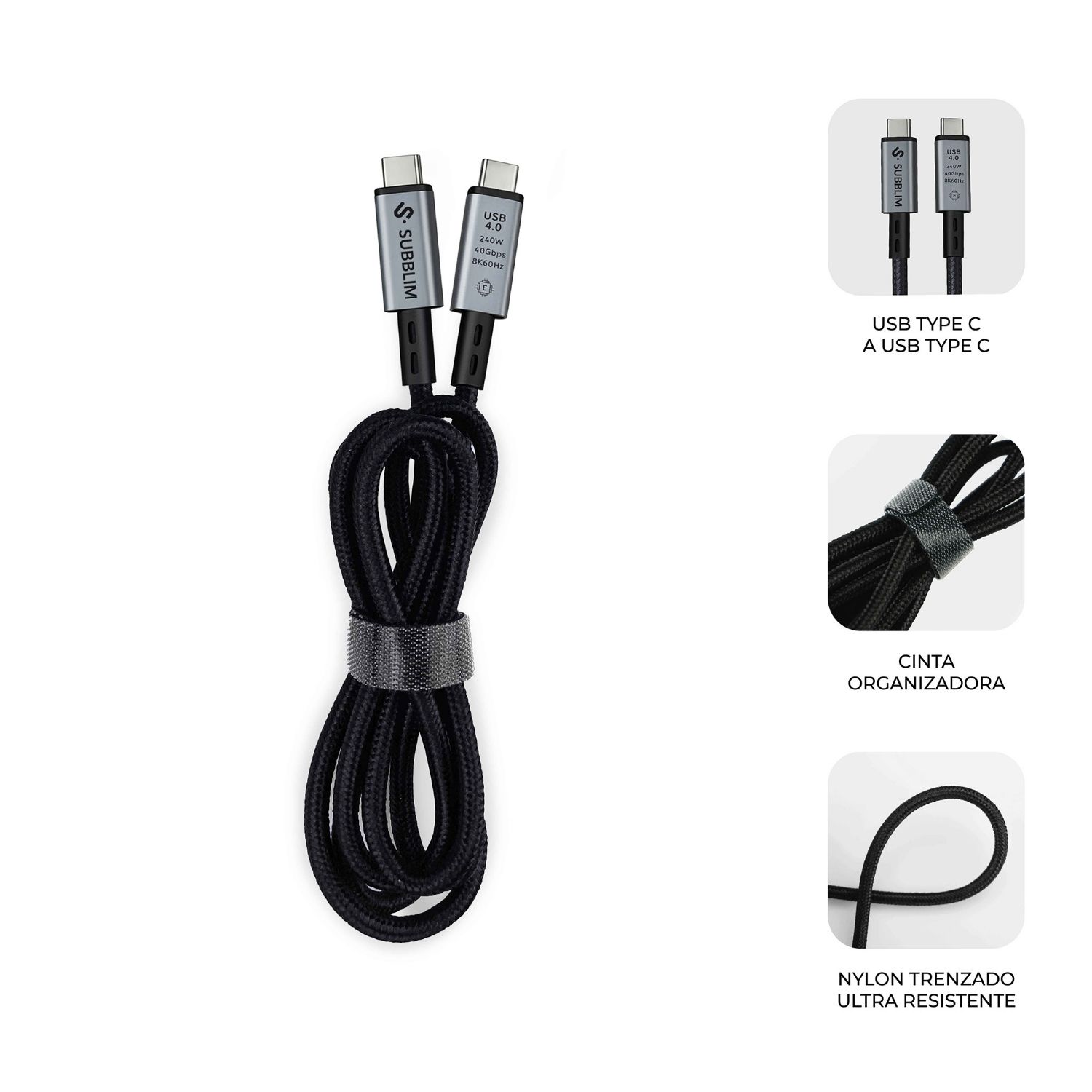 SUBCAB-C24010 - Cable SUBBLIM USB-C 4.0 8K a USB-C 240W 1.5m Negro (SUBCAB-C24010)