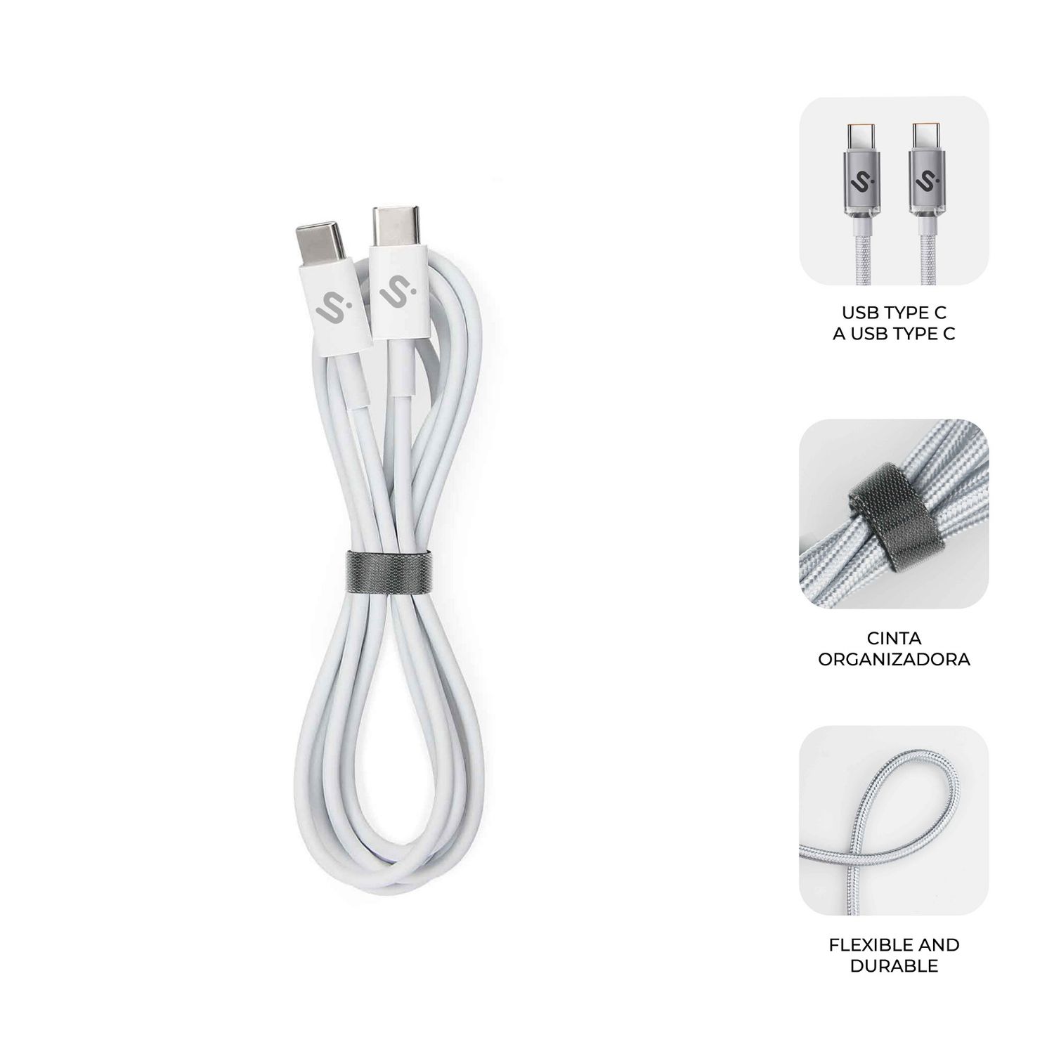 SUBCAB-C10011 - Cable SUBBLIM USB-C 2.0 M/M 100W 2m Blanco (SUBCAB-C10011)