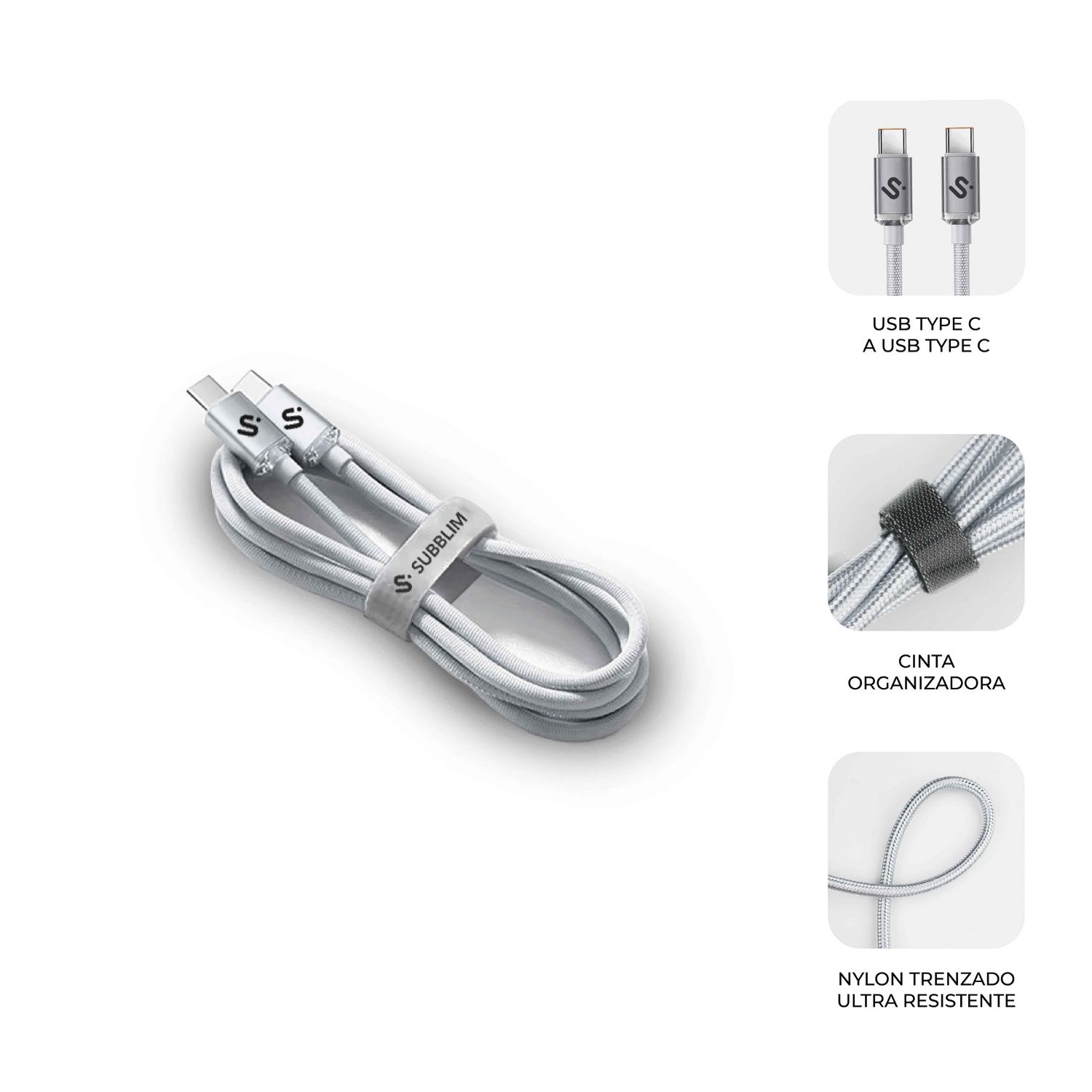 SUBCAB-C06010 - Cable SUBBLIM USB-C 2.0 M/M 60W 1m Blanco (SUBCAB-C06010)