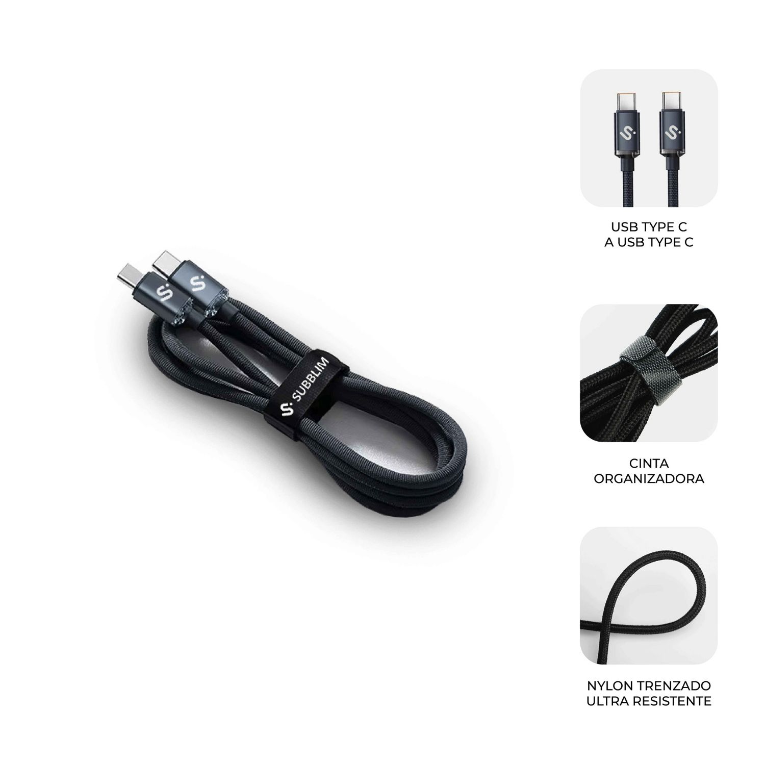 SUBCAB-C06001 - Cable SUBBLIM USB-C 2.0 M/M 60W 1m Negro (SUBCAB-C06001)