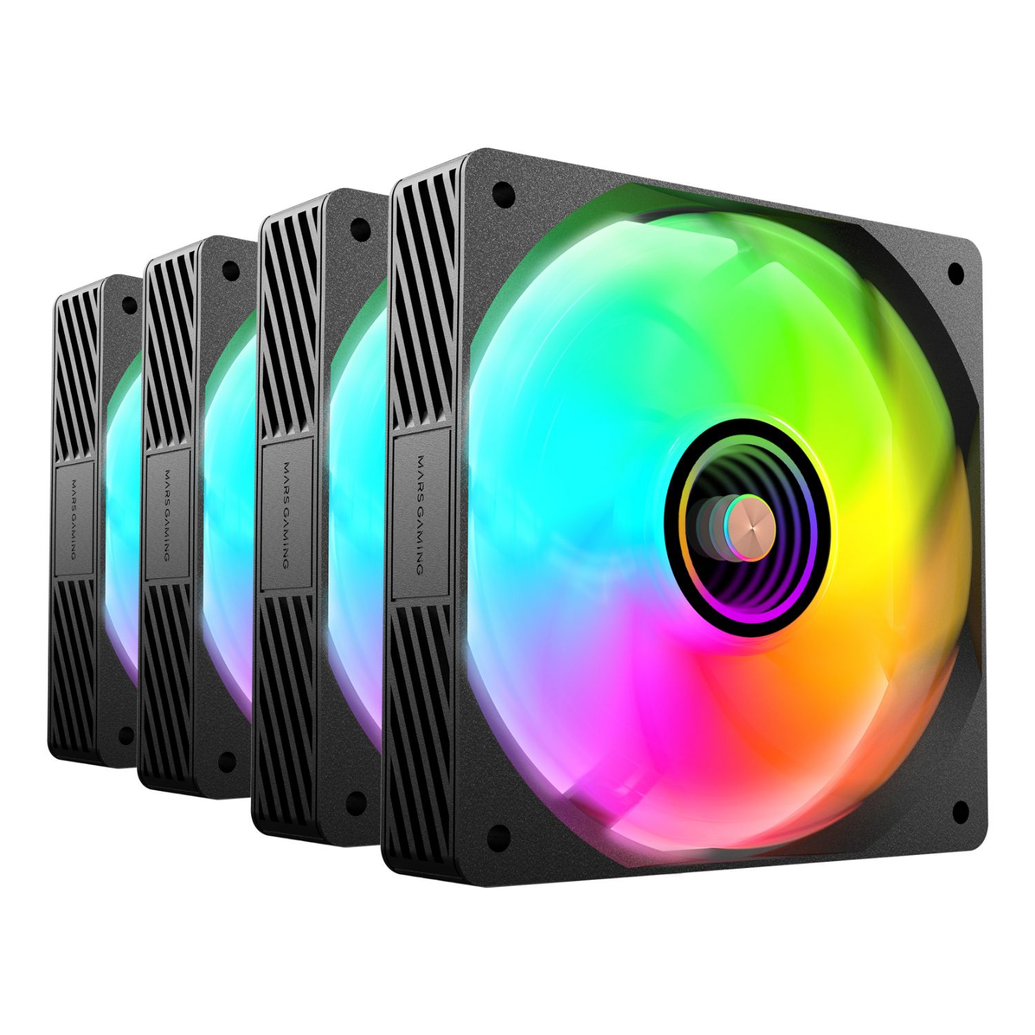 MFSI4KIT - Kit MARS GAMING 4Ventiladores ARGB 120mm Negros +Hub con mado a distancia. (MFSI4KIT)