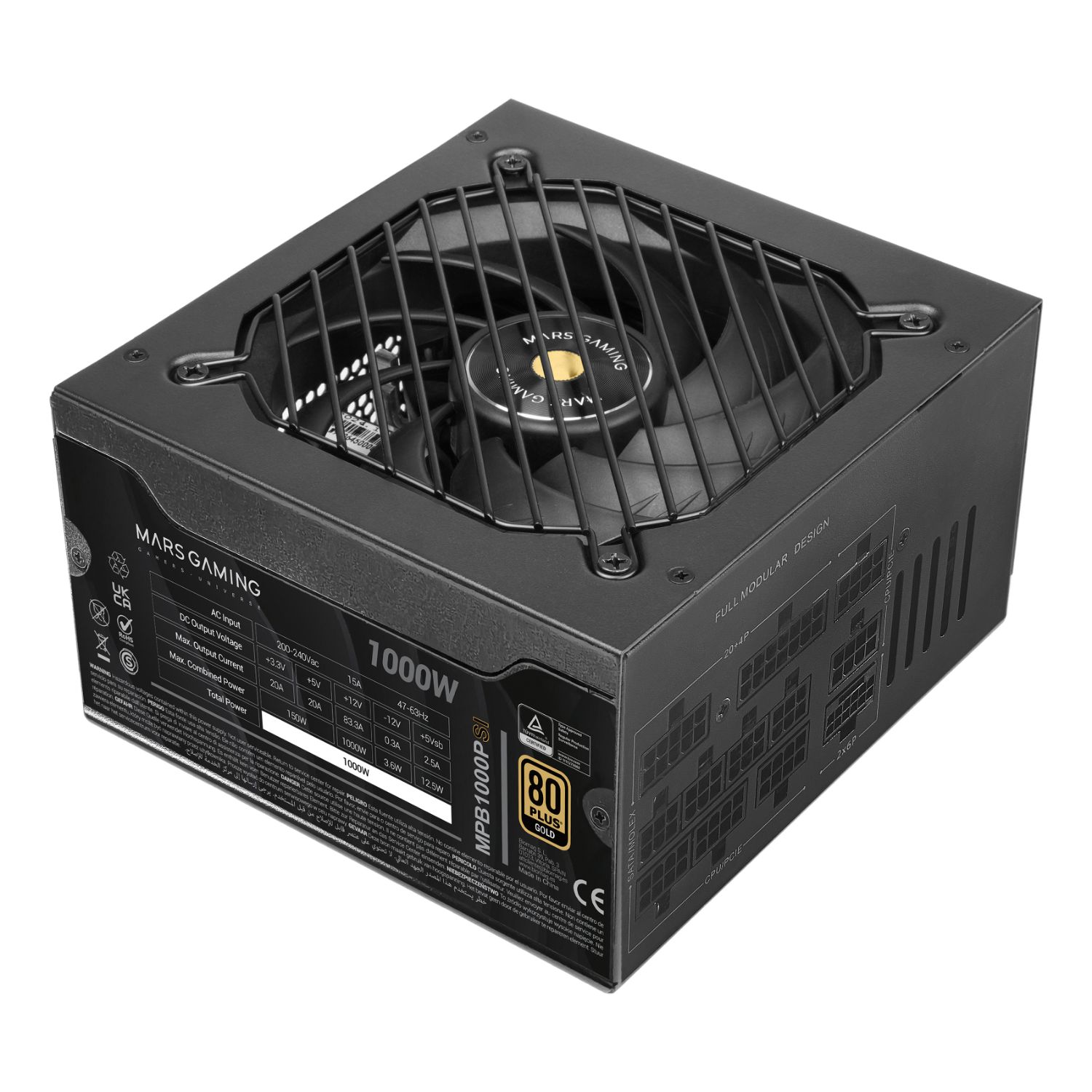 MPB1000PSI - Fuente MARS GAMING 1000W ATX 3.1 80+Gold 140mm Negro (MPB1000PSI)