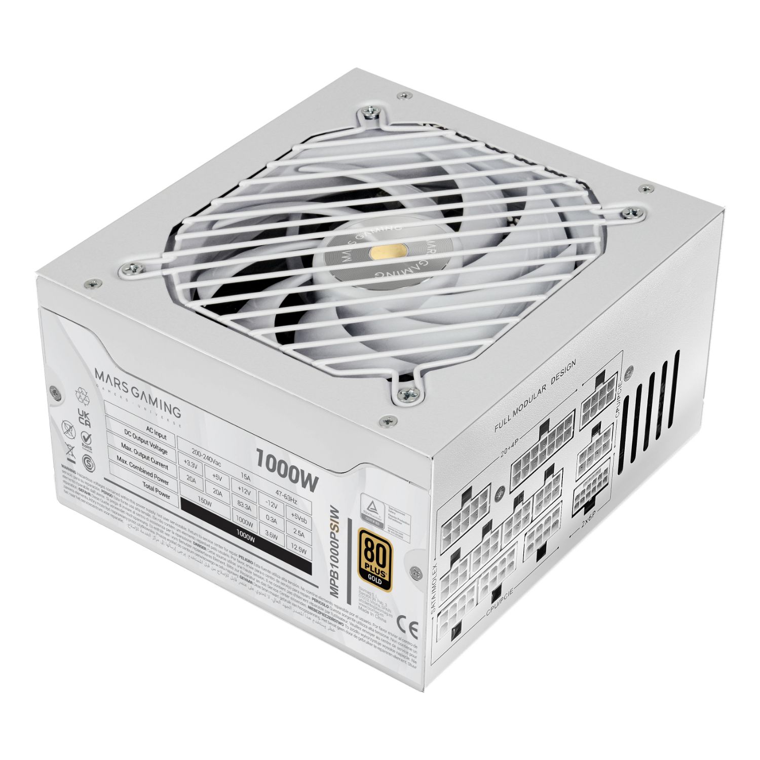 MPB1000PSIW - Fuente MARS GAMING 1000W ATX3.1 80+Gold 140mm Blanco (MPB1000PSIW)