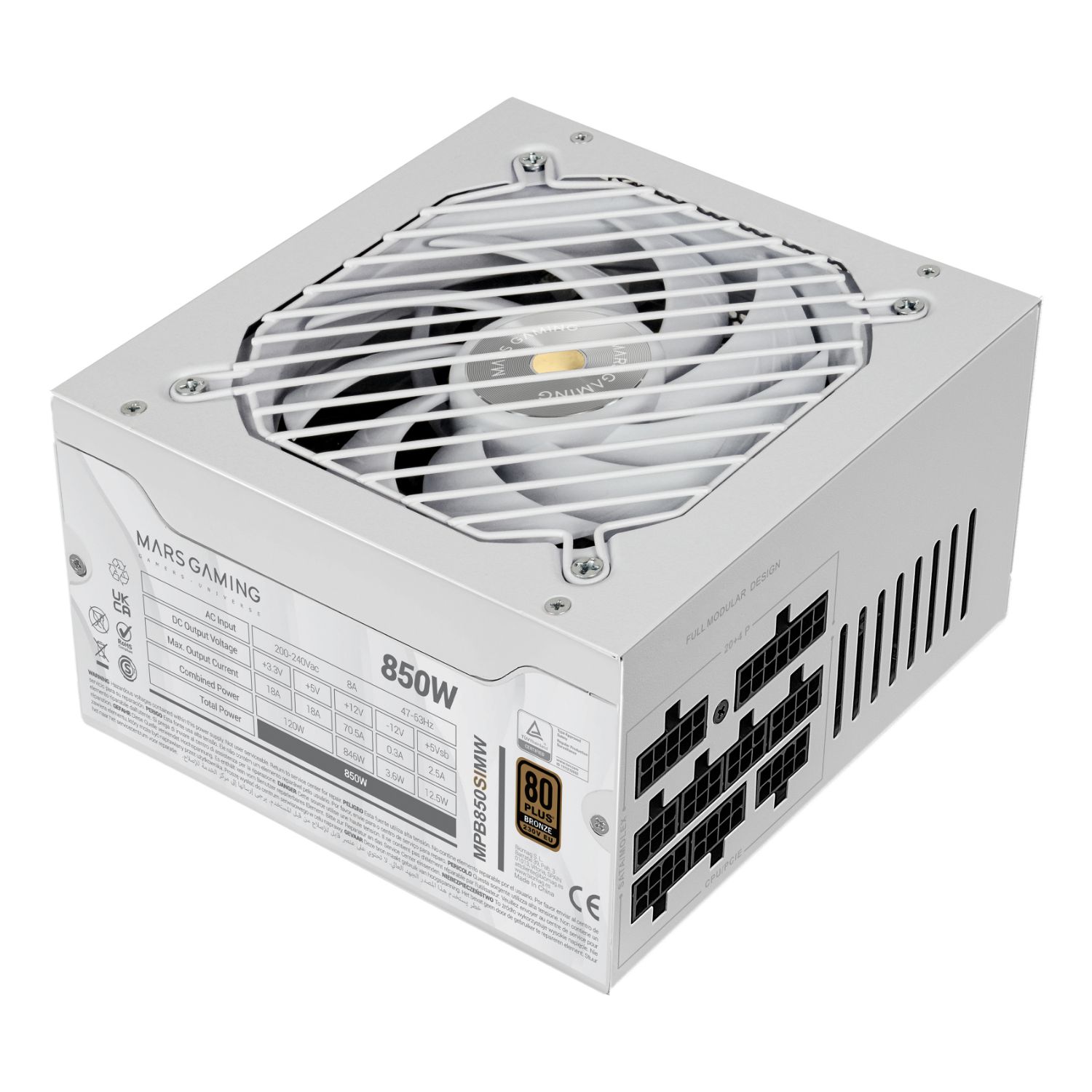 MPB850SIMW - Fuente MARS GAMING modular ATX 850W 80+Bronze Blanco (MPB850SIMW)