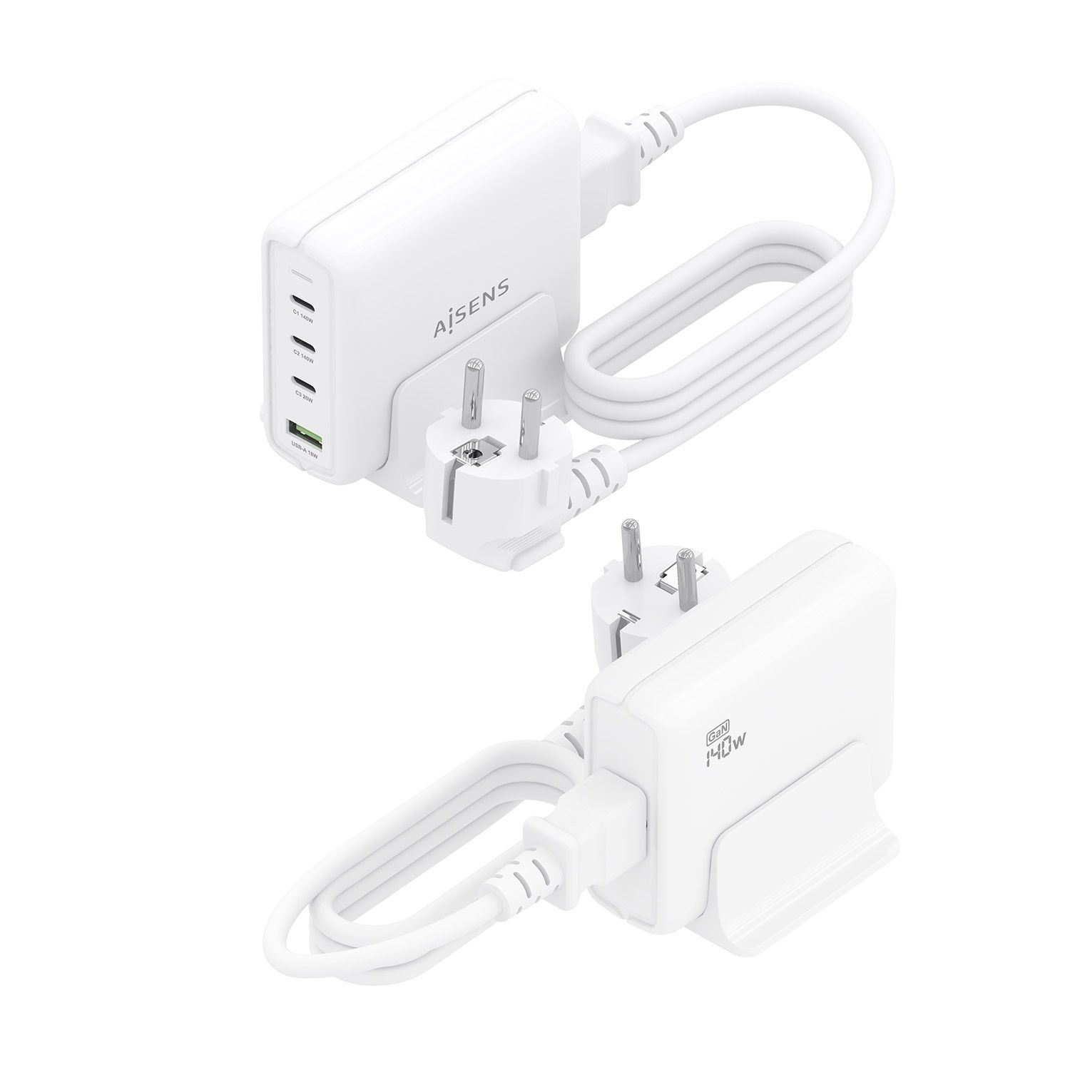 ASCH-140W4P055-W - Cargador de sobremesa AISENS GaN 140W 3Usb-C 1Usb-A Blanco (ASCH-140W4P055-W)