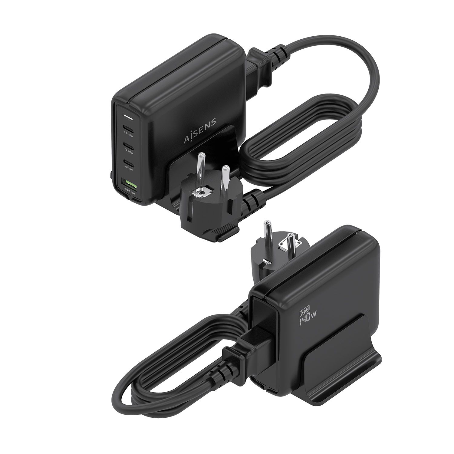 ASCH-140W4P056-BK - Cargador de sobremesa AISENS GaN 140W 3Usb-C 1Usb-A Negro (ASCH-140W4P056-BK)