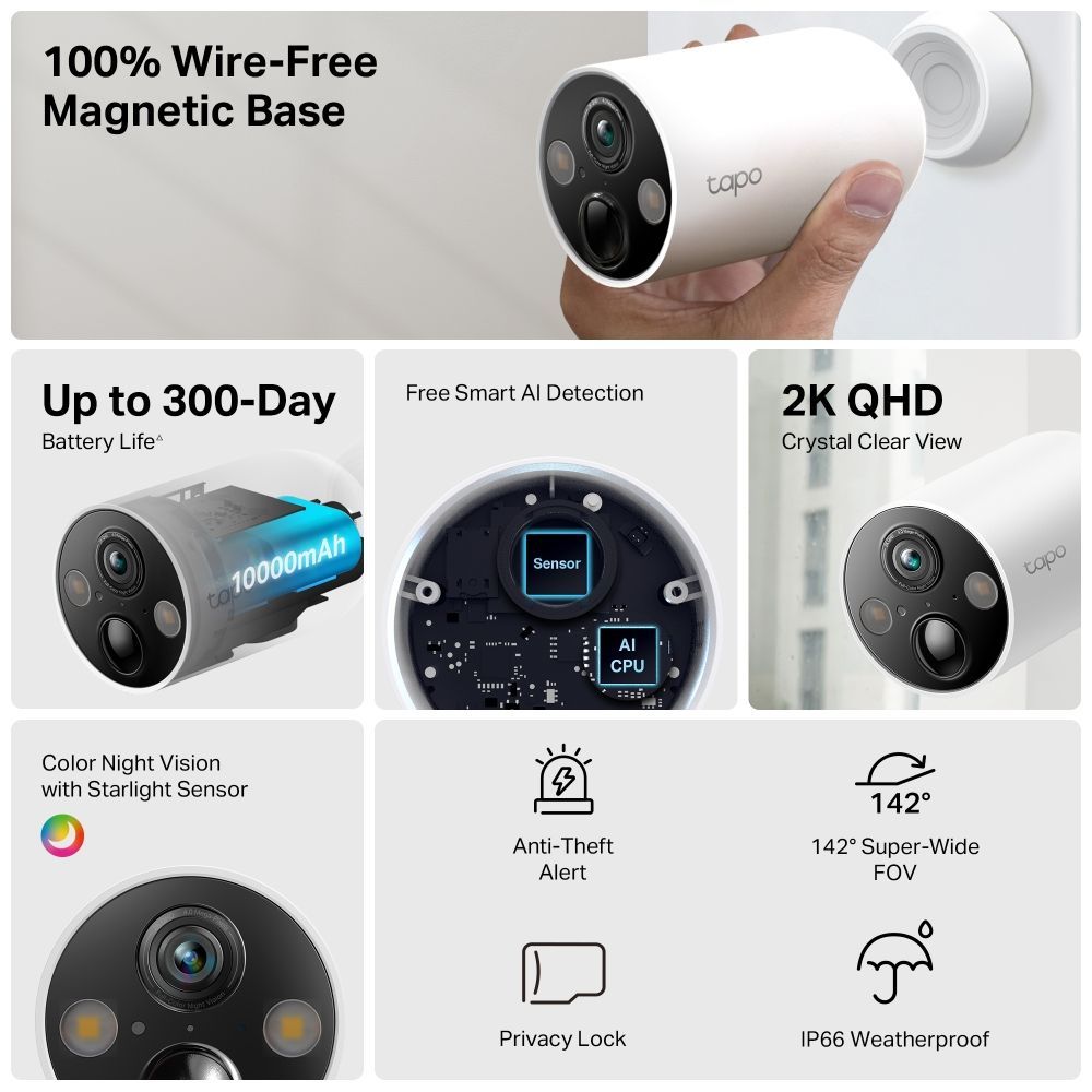 TAPO C425 - Cmara Vigilancia TP-LINK Exterior Wifi,Vdeo 2K QHD, con Batera Recargable y Deteccin IA Avanzada. (TAPO C425)