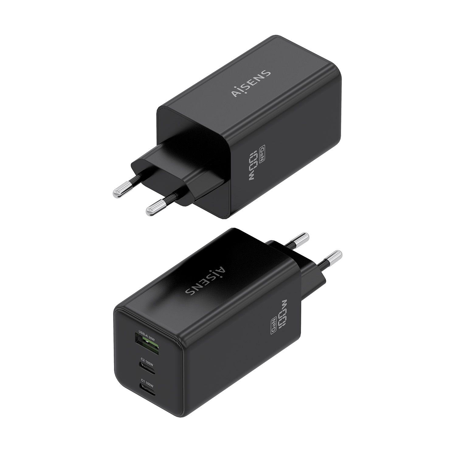 ASCH-100W3P052-BK - Cargador de Pared AISENS 100W 2Usb-C PD3.0 1Usb-A Negro (ASCH-100W3P052-BK)