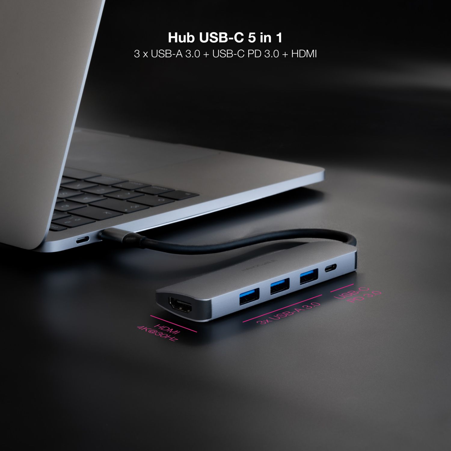 10.16.4605 - Docking Nanocable Usb-C a 3Usb-A/HDMI 4K/Usb-C PD. Gris (10.16.4605)