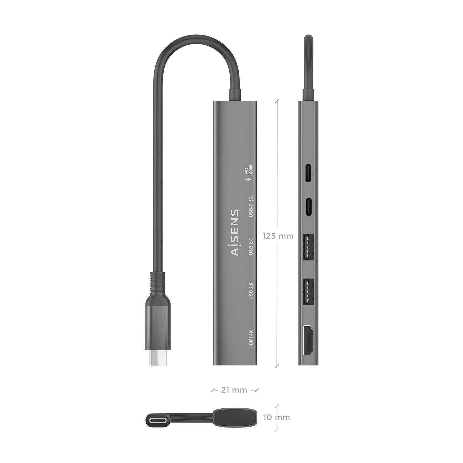 ASUC-5P022-GR - Docking Station AISENS 5en1 USB-C HDMI Gris (ASUC-5P022-GR)