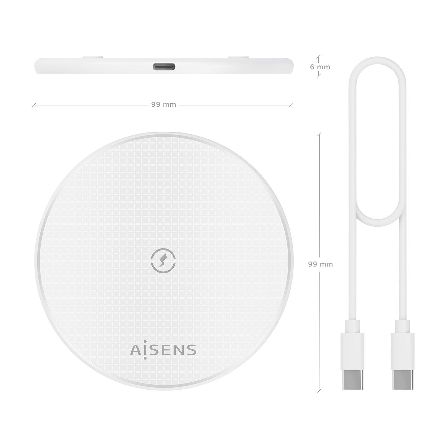 ASCH-15W1WC057-W - Cargador AISENS Inalmbrico Qi Usb-C 15W/5W Blanco (ASCH-15W1WC057-W)
