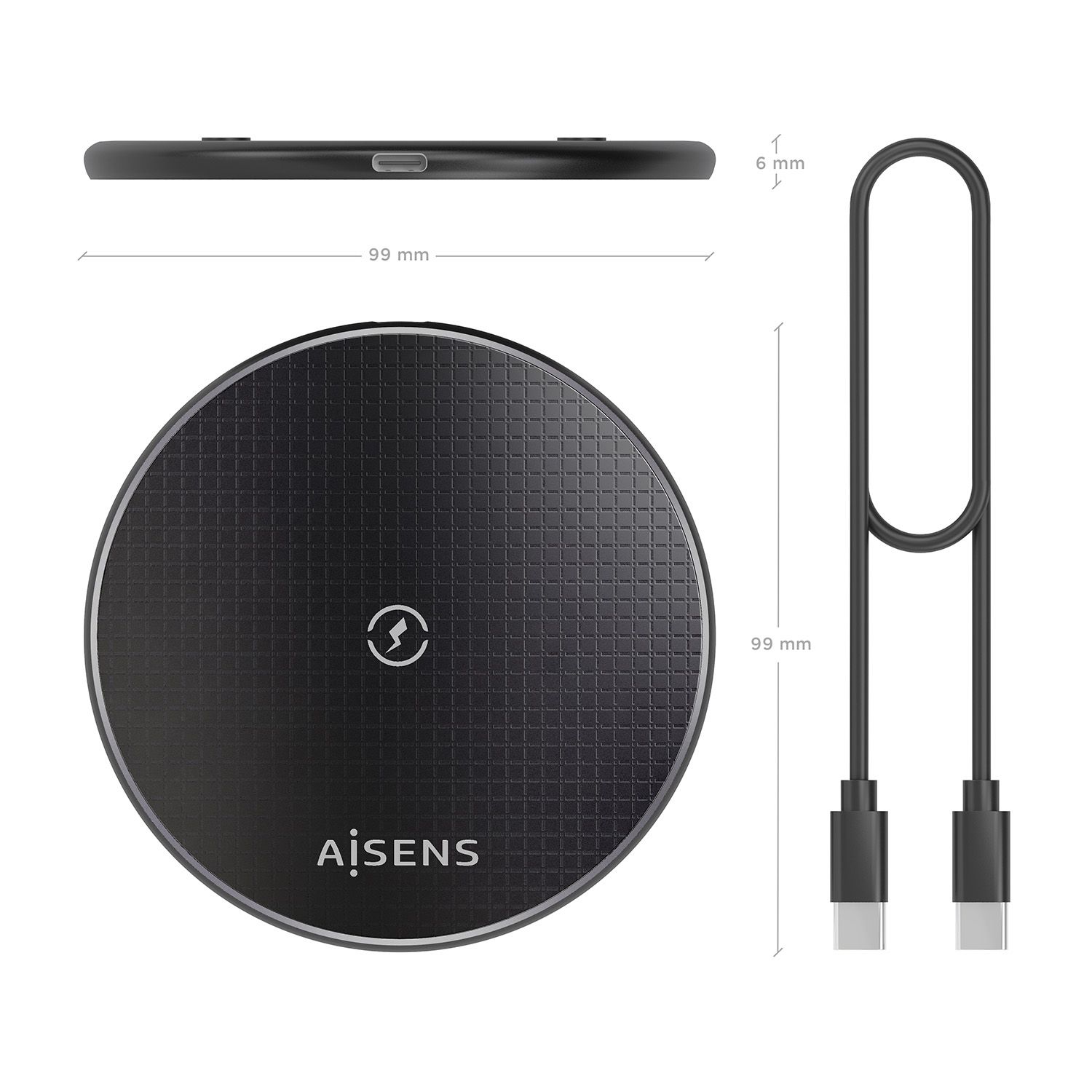ASCH-15W1WC058-BK - Cargador AISENS Inalmbrico Qi Usb-C 15W/5W/ Negro (ASCH-15W1WC058-BK)