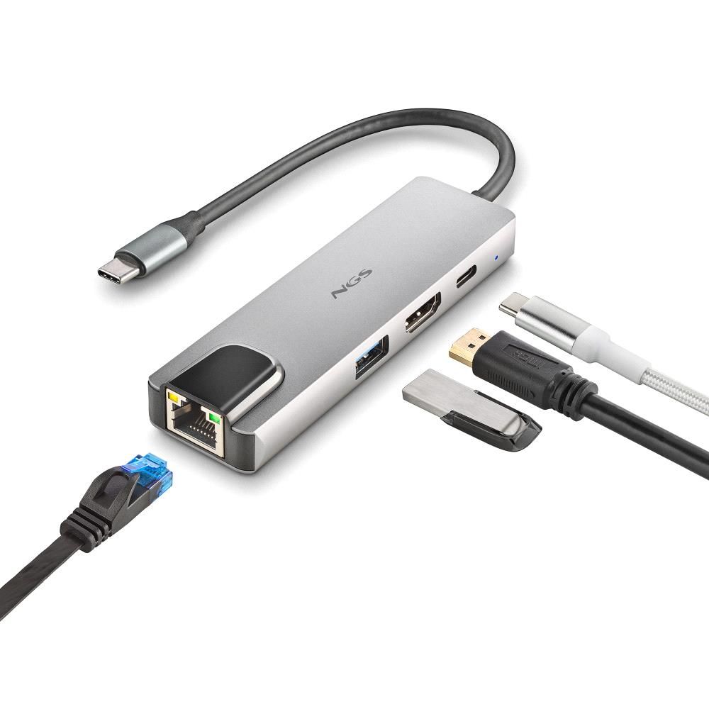 WONDERDOCKSUPRA - Adaptador NGS Multipuerto 4en1 Usb-C, PD100W, HDMI, RJ45, Usb-A3.0. (WONDERDOCKSUPRA)