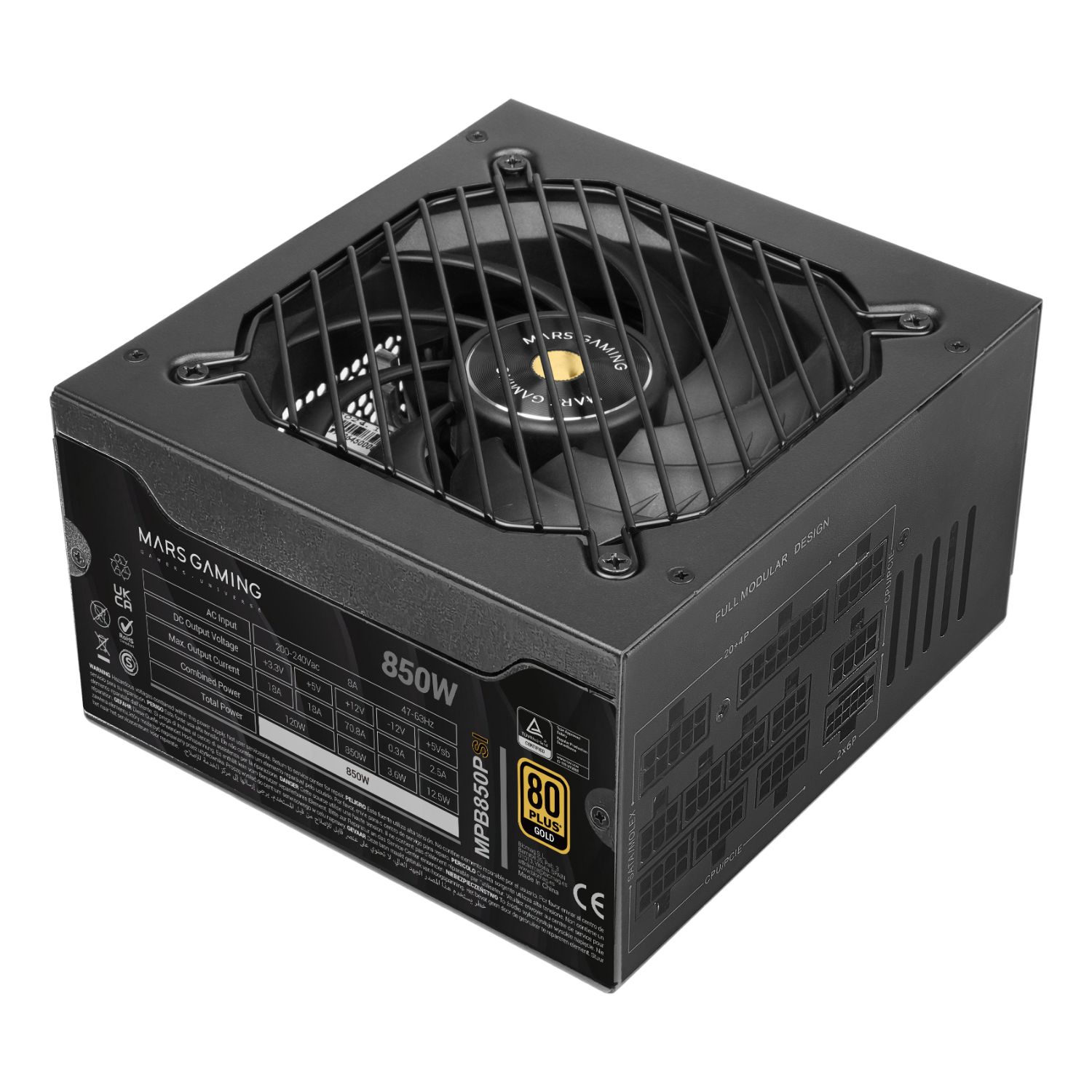 MPB850PSI - Fuente Mars Gaming ATX 850W Modular 140mm 80+ Gold Negra (MPB850PSI)
