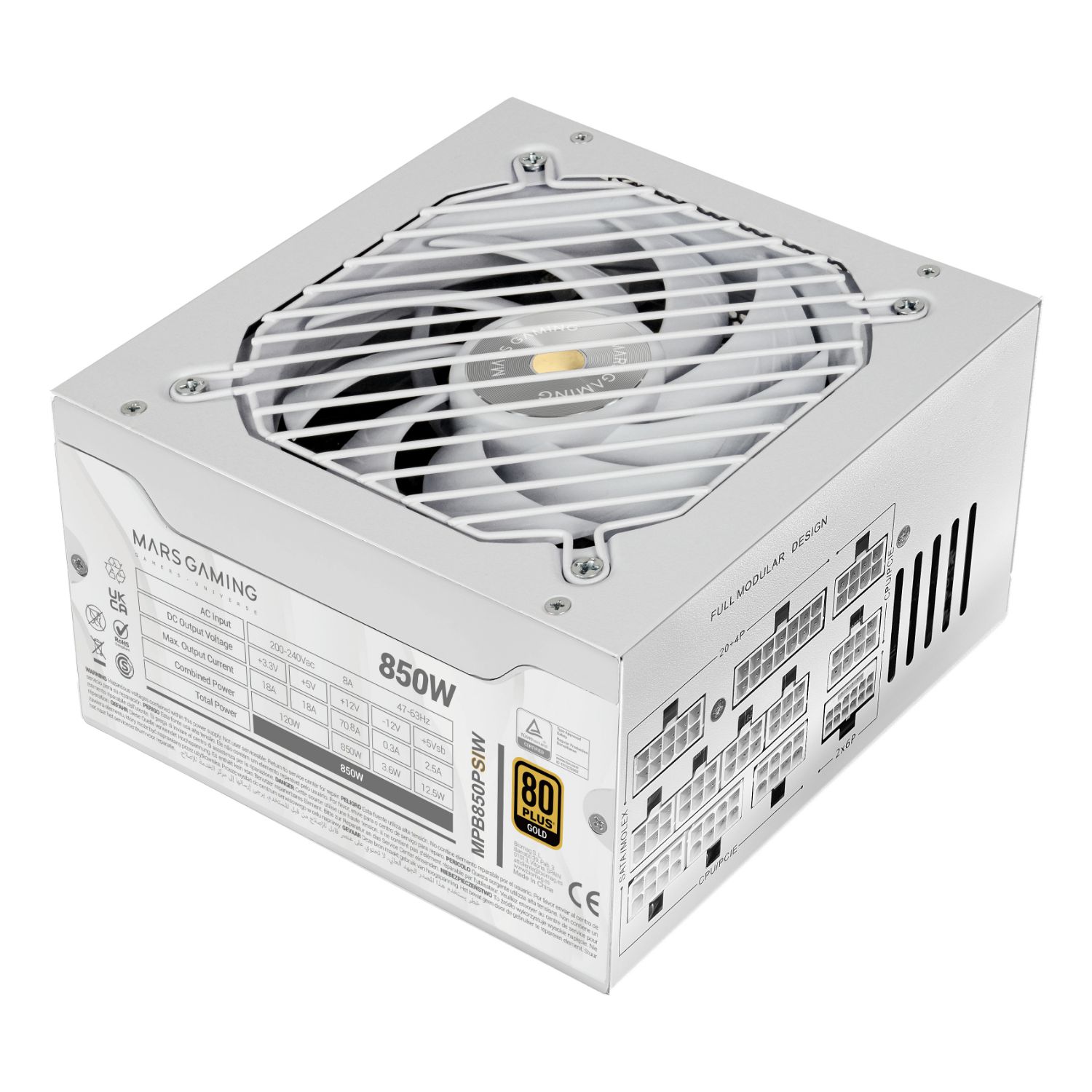 MPB850PSIW - Fuente Mars Gaming ATX 850W Modular 140mm 80+ Gold Blanca (MPB850PSIW)