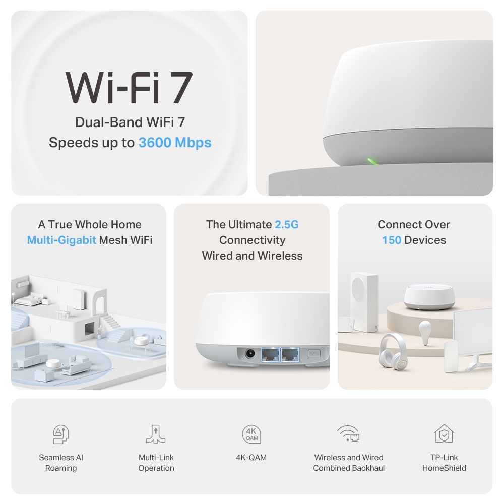 DECO BE25(2-pack) - Extender TP-Link DECO BE25 Sistema Mesh WiFi 7 DualBand 2xRJ45 Antena Interna Blanco (DECO BE25 2-PACK)