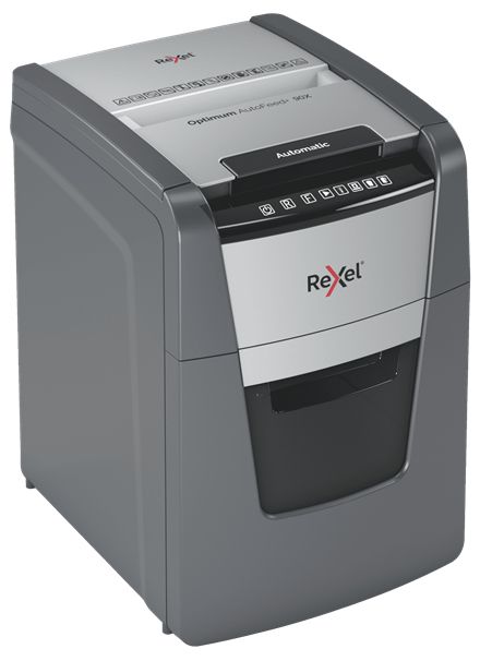 2020090XEU - Destructora Rexel Optimum AutoFeed 90X Papel/Tarjetas de Crdito/Grapas/Clips Corte en Partculas P-4 34L Negra/Gris (2020090XEU)