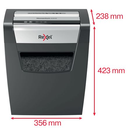 2104572EU - Destructora Rexel Momentum X312 Corte Cruzado P-3 23L Negra/Gris (2104572EU)