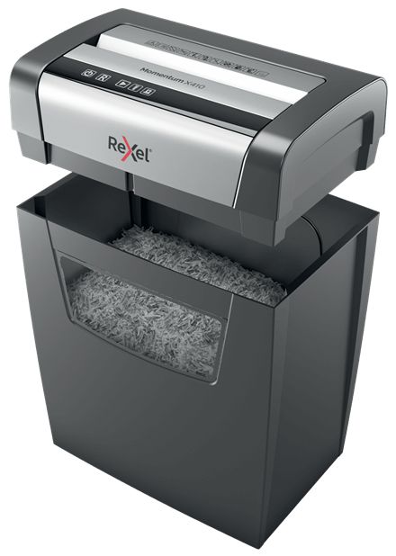 2104571EU - Destructora Rexel Momentum X410 Papel/Grapas/Clips Corte Cruzado P-4 23L Negra/Gris (2104571EU)