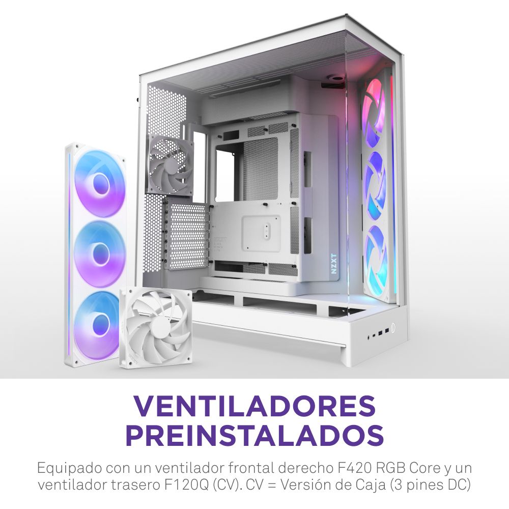 CM-H92FW-R1 - Caja NZXT H9 Flow Panel Lateral de Cristal Templado RGB 2xUSB-A 3.0 1xUSB-C 3.1 ATX EATX mATX Mini-ITX Blanca (CM-H92FW-R1)