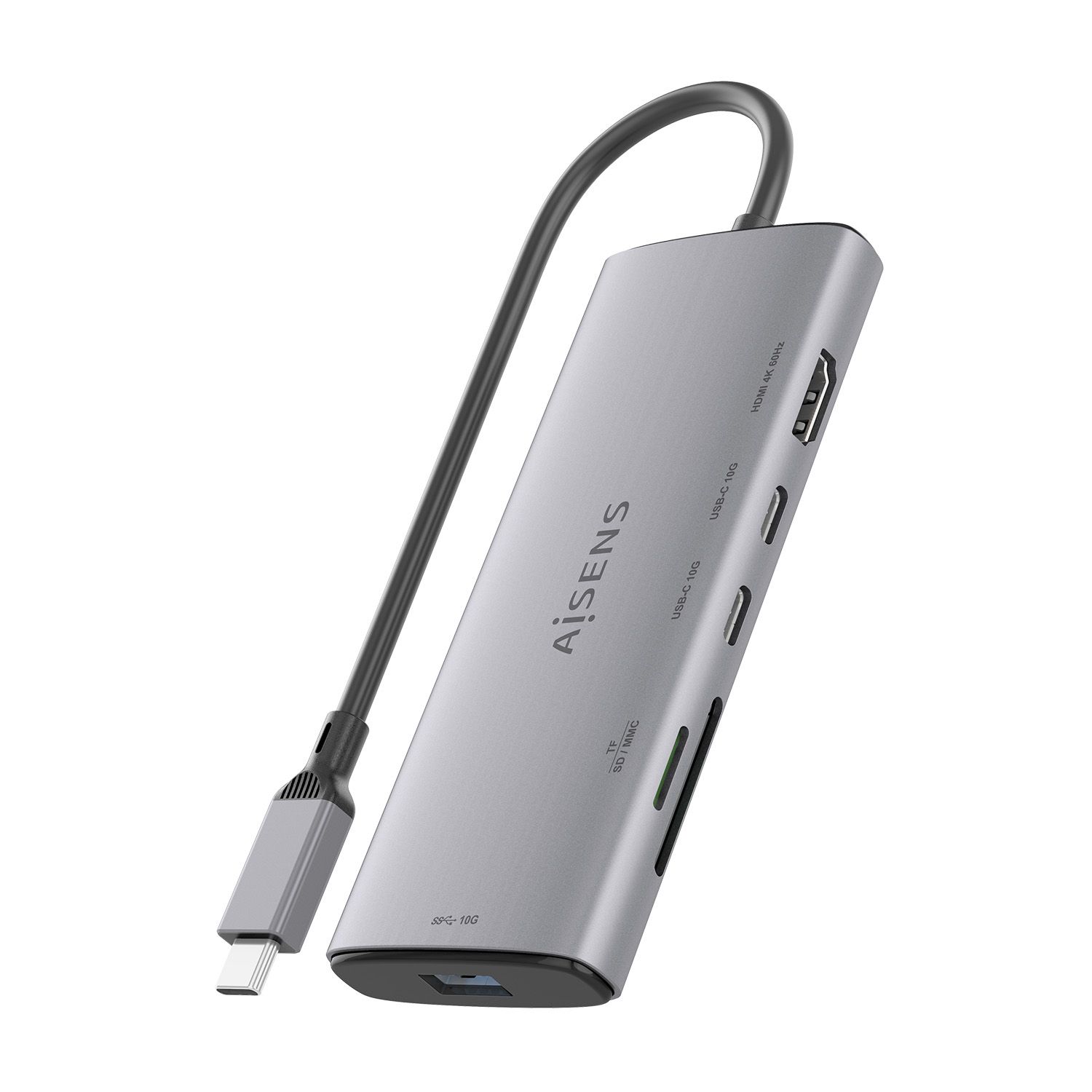 ASUC-6P029-GR - Docking Station AISENS 6en1 USB-C 3.0 a 1xUSB-A/2xUSB-C/1xHDMI/Lector Tarjetas 4K/60Hz Gris (ASUC-6P029-GR)