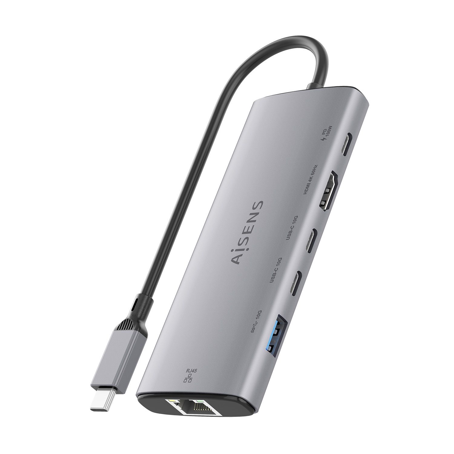 ASUC-6P030-GR - Docking Station AISENS 6en1 USB-C 3.0 a 1xUSB-A/2xUSB-C PD 100W/1xHDMI/1xRJ45 4K/60Hz Gris (ASUC-6P030-GR)