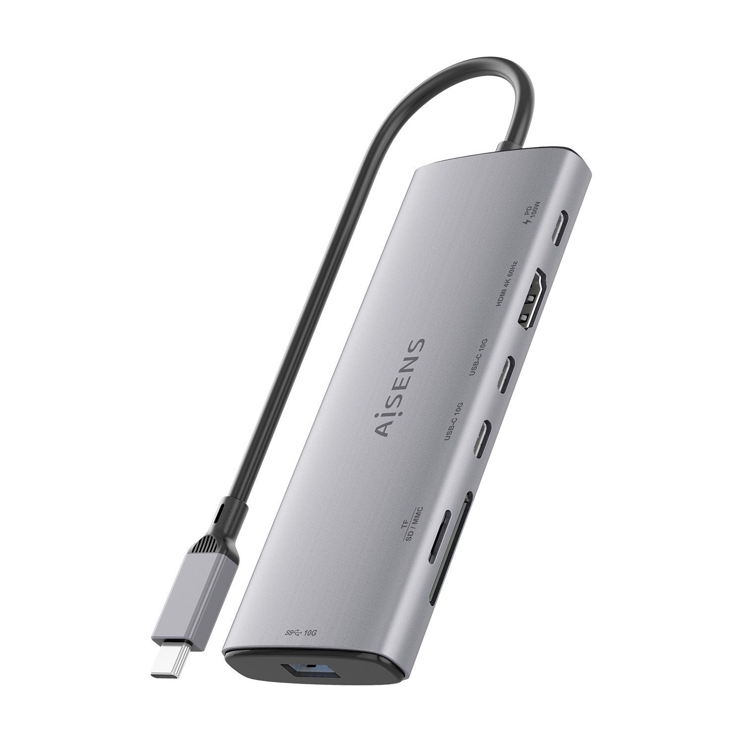 ASUC-7P031-GR - Docking Station AISENS 7en1 USB-C 3.0 a 1xUSB-A/2xUSB-C/1xUSB-C PD 100W/1xHDMI/Lector Tarjetas 4K/60Hz Gris (ASUC-7P031-GR)