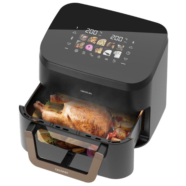 A01_EU01_101138 - Freidora Aire Cecotec Cecofry&Grill Smokin 11000, con triple grill en la parte superior e inferior, ahumador, 11L, 2900W, pared divisoria mvil para optar entre dos cestillos con temperatura dual o convertirse en una sola cubeta. (A01_EU01_101138)