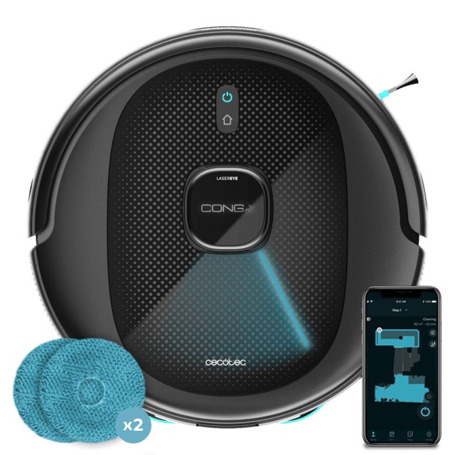 A01_EU01_100147 - Robot aspirador Cecotec CConga 9990 AI Spin Revolution Ultra Power, 4en1, 10.000 Pa, 240min de autonoma, Fregado profesional con mopas giratorias. Cepillo de silicona, ptimo para pelo de mascotas. 1 cepillo lateral. 4 niveles potencia.(A01_EU01_100147)