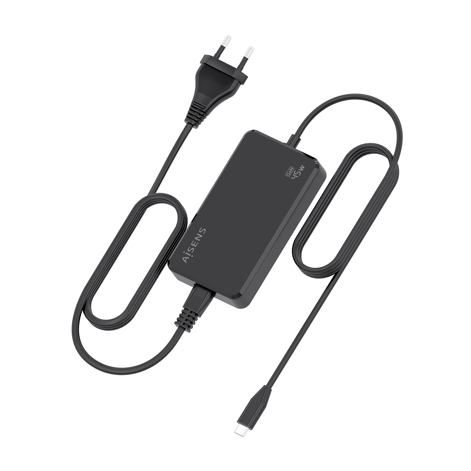 ASCH-1PD45D067-BK - Cargador AISENS Sobremesa GaN 45W PD3.0 1xUSB-C Cable DC 1.8m Negro(ASCH-1PD45D067-BK)