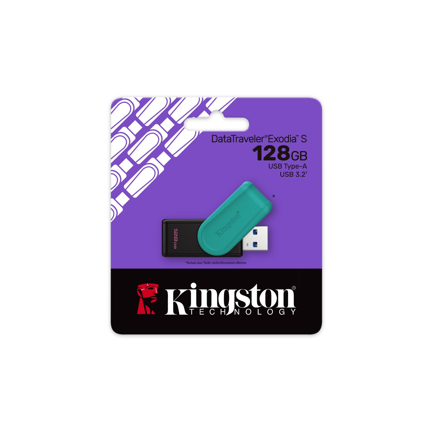 DTXS/128GB - Pendrive Kingston DataTraveler Exodia S 128Gb Usb3.2, Tapn giratorio, Negro/Turquesa. (DTXS/128GB)