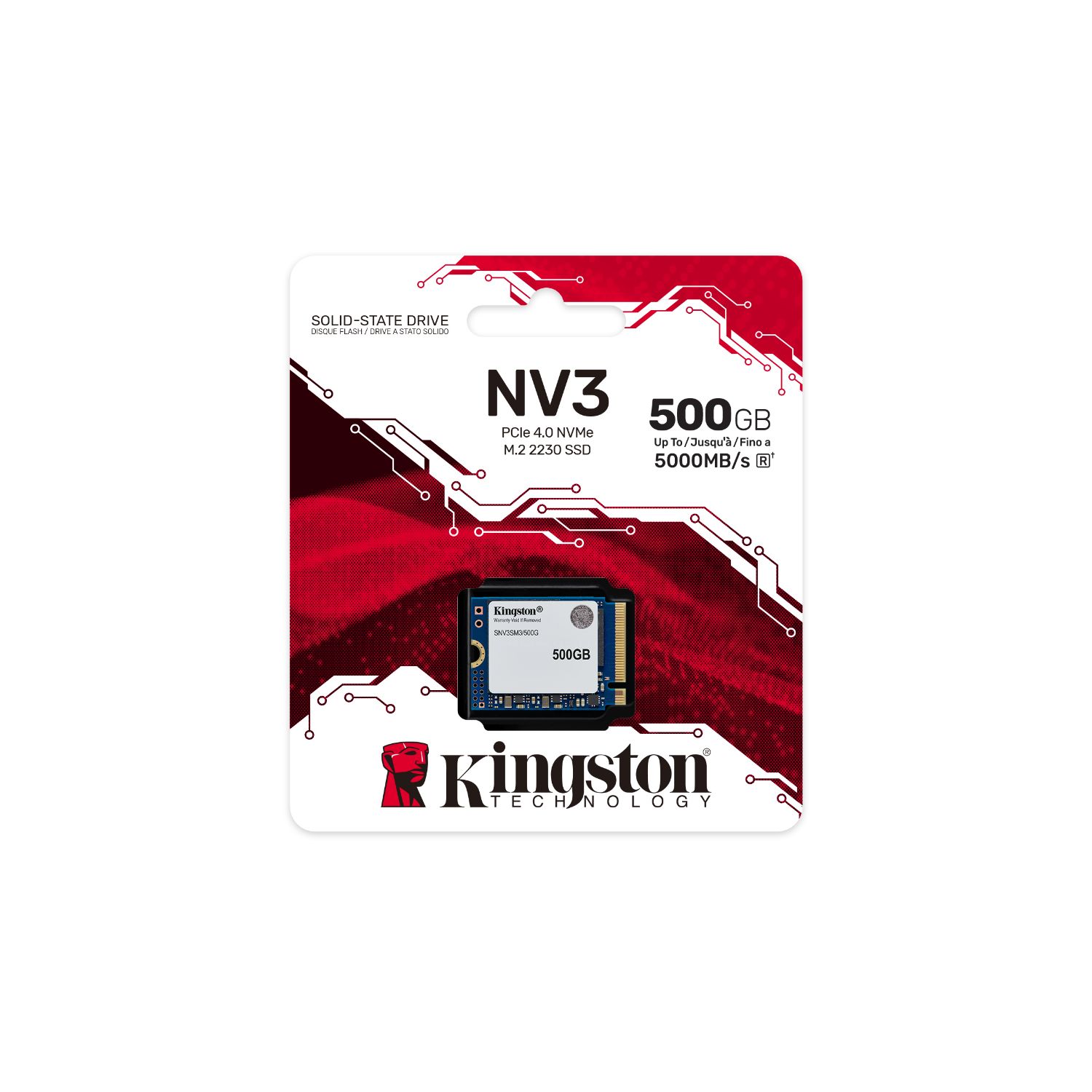 SNV3SM3/500G - Disco SSD Kingston 500Gb M.2 2230 NVMe PCIe 4.0 3D NAND Lectura 5000 Mb/s Escritura 3000 Mb/s PC/Consola de Juegos (SNV3SM3/500G)
