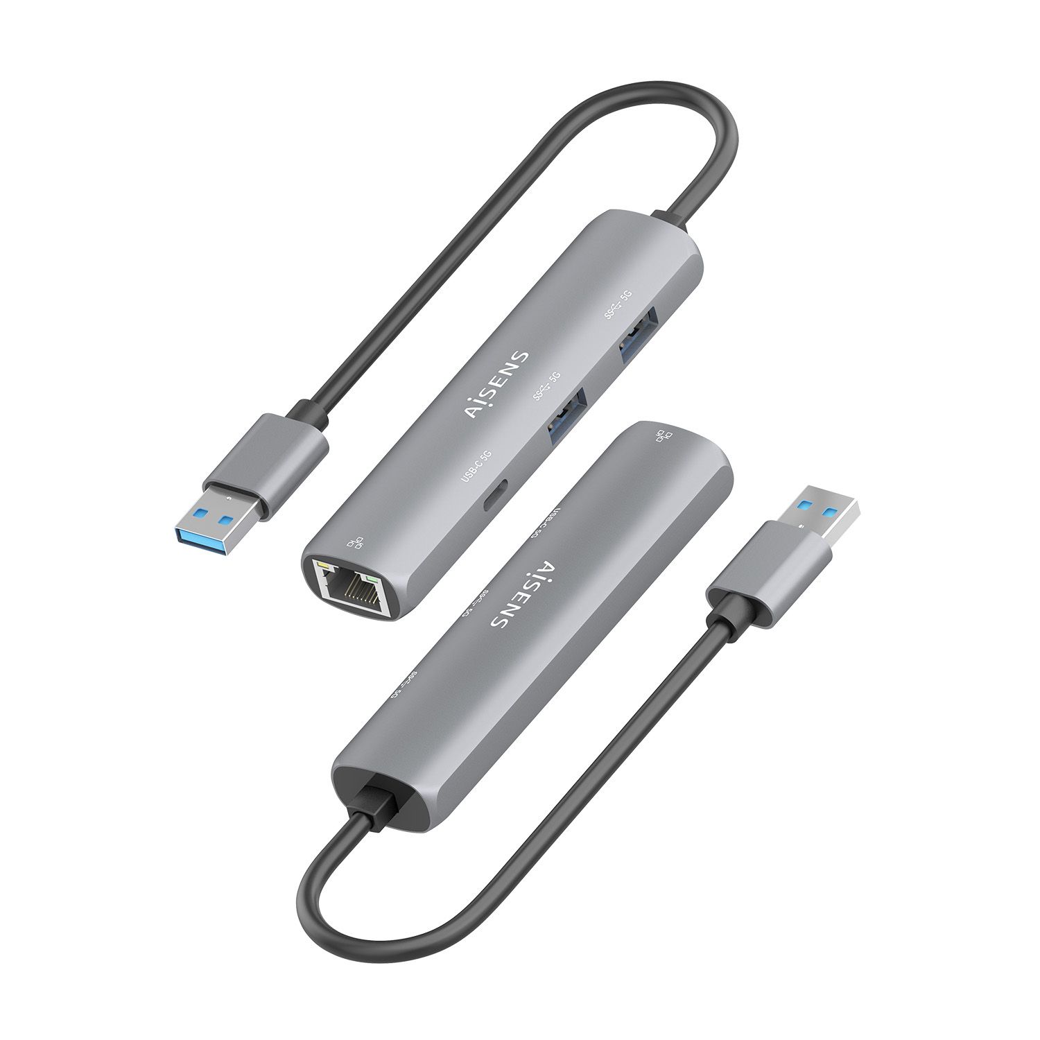 ASUC-4P035-GR - Hub AISENS USB-A 3.0 a 2xUSB-A 3.0/1xUSB-C 3.0/1xRJ45 Ethernet GbE 15cm Gris (ASUC-4P035-GR)