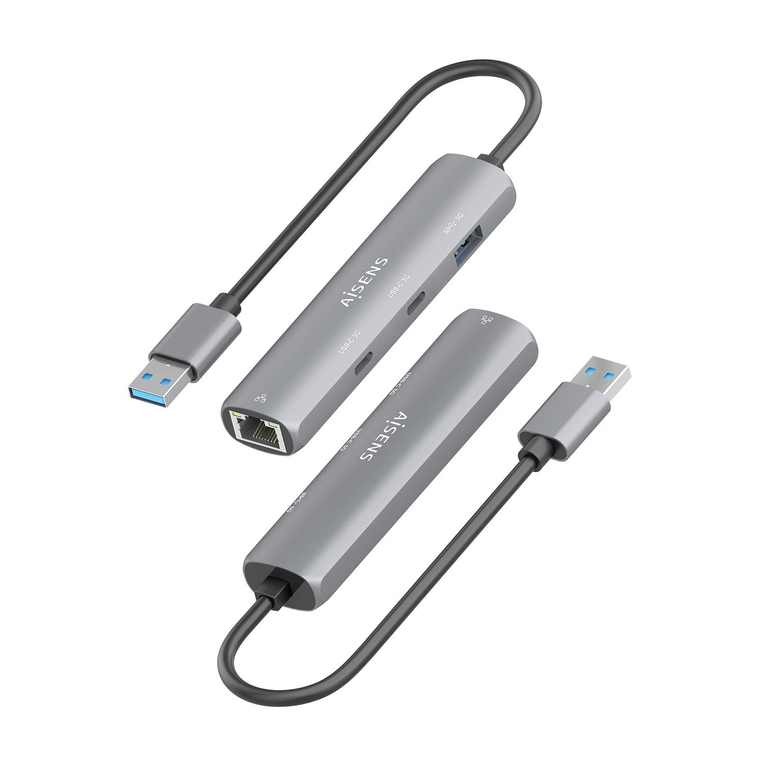 ASUC-4P036-GR - Hub AISENS USB-A 3.0 a 1xUSB-A 3.0/2xUSB-C 3.0/1xRJ45 Ethernet GbE 15cm Gris (ASUC-4P036-GR)