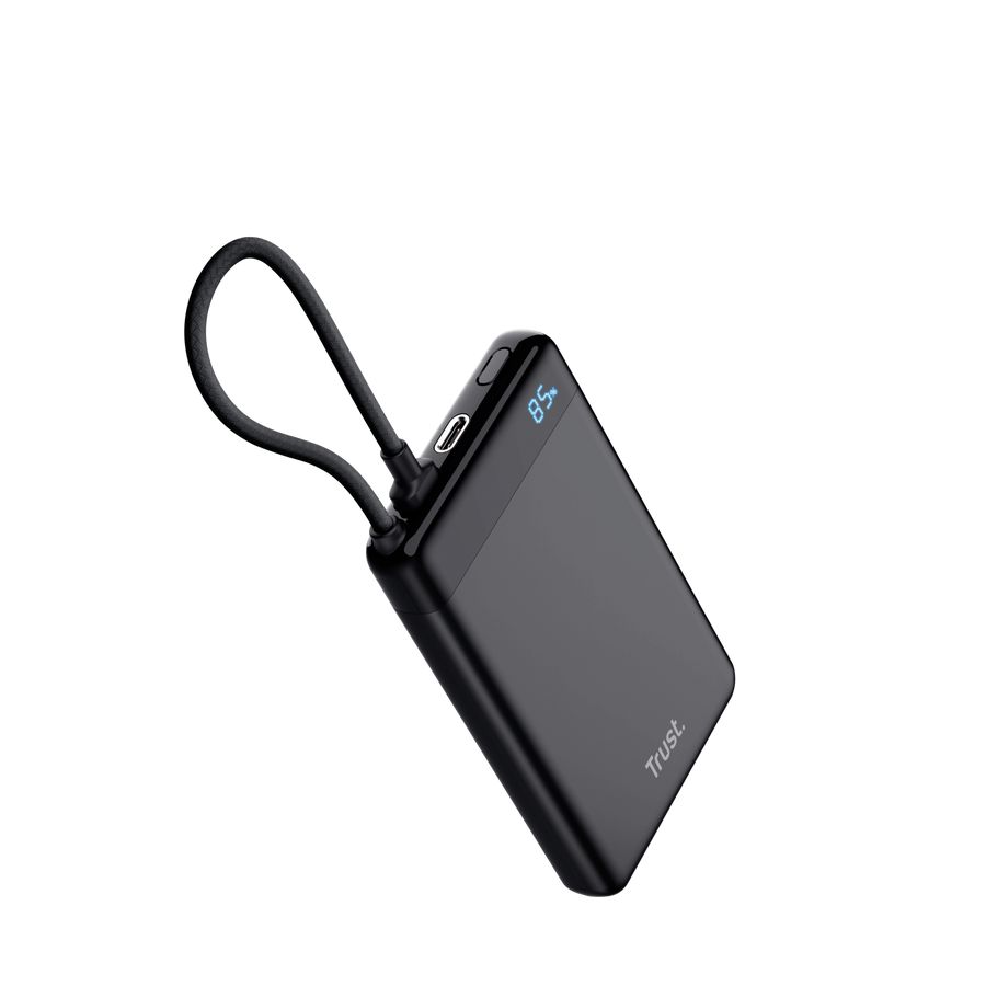 25880 - PowerBank Trust Fiera 10000mAh 20W 2xUSB-C PD 3.0/PPS con cable fijo para carga rpida Negro (25880)
