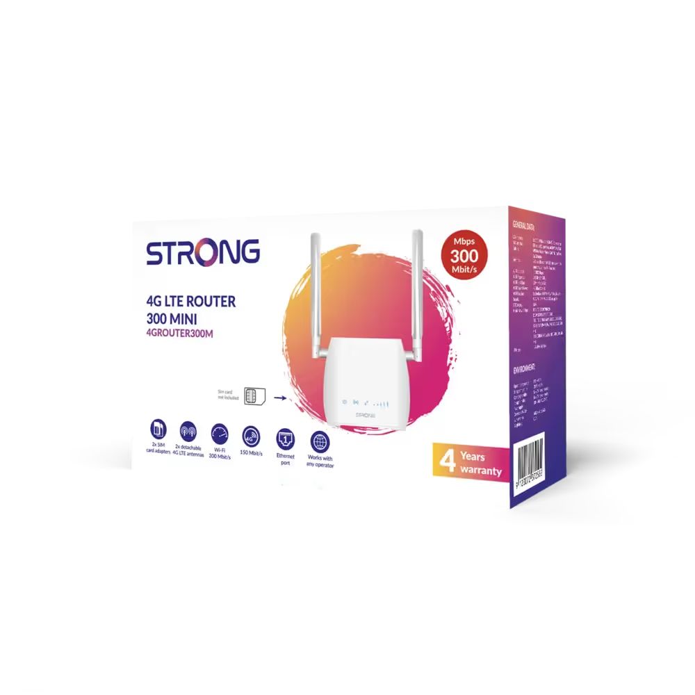 4GROUTER300M - Router Strong 300M WiFi 2.4GHz USB 1xRJ45 Ethernet 10/100 4G 4 Antenas (2 Internas/2 Externas) Blanco (4GROUTER300M)