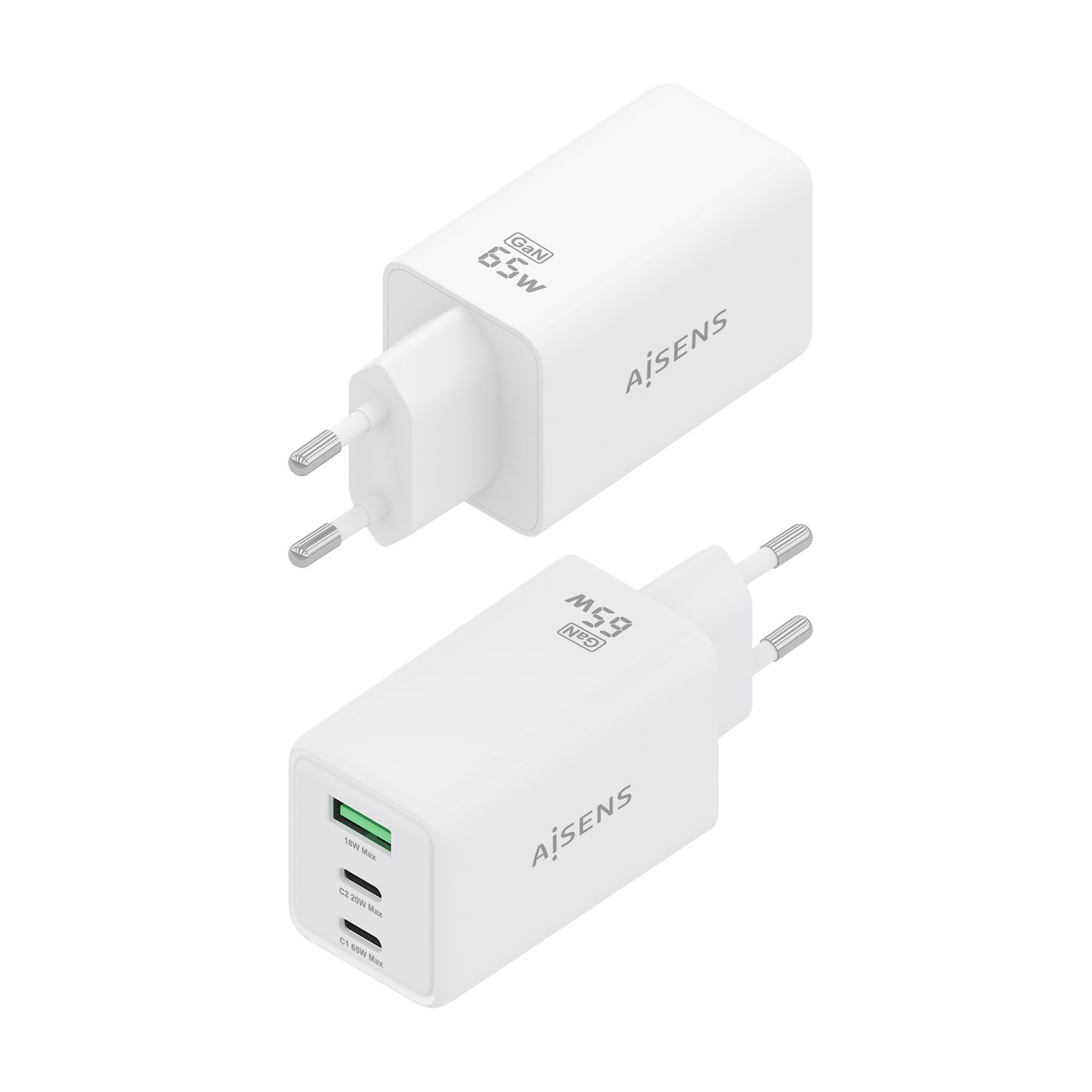 ASCH-65W3P072-W - Cargador de Pared Aisens GaN 2Usb-C 1Usb-A 65W Blanco (ASCH-65W3P072-W)