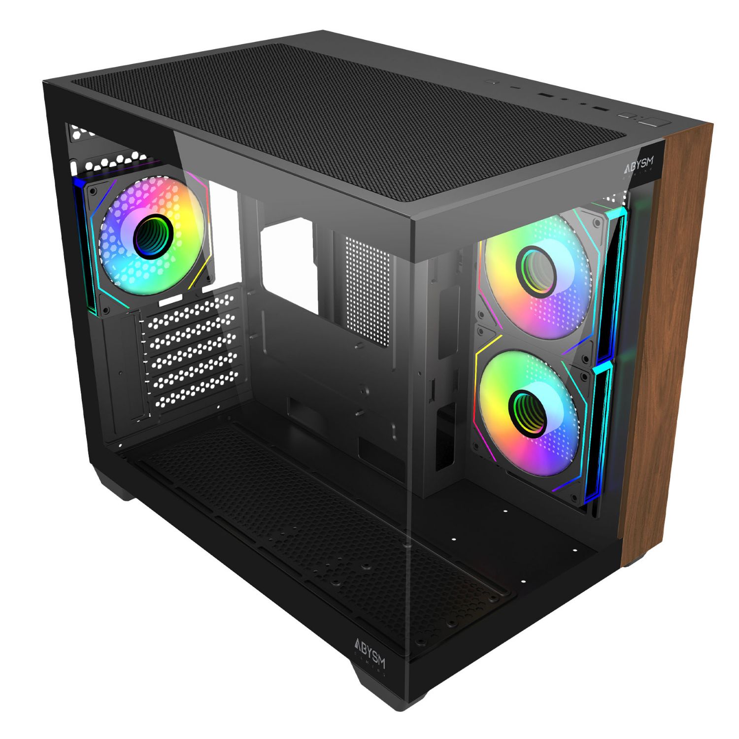 AB128535 - Caja Abysm Danube Sava Nature 285C Black, panel frontal con acabado de madera, 120mm, usb-C, ARGB, mATX (AB128535)