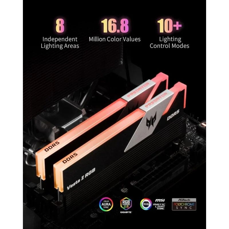BL.9BWWR.652 - M�dulo Acer DDR5 Predator Vesta II RGB 6000Mhz 2x16Gb CL34 AMD EXPO e Intel XMP (BL.9BWWR.652)