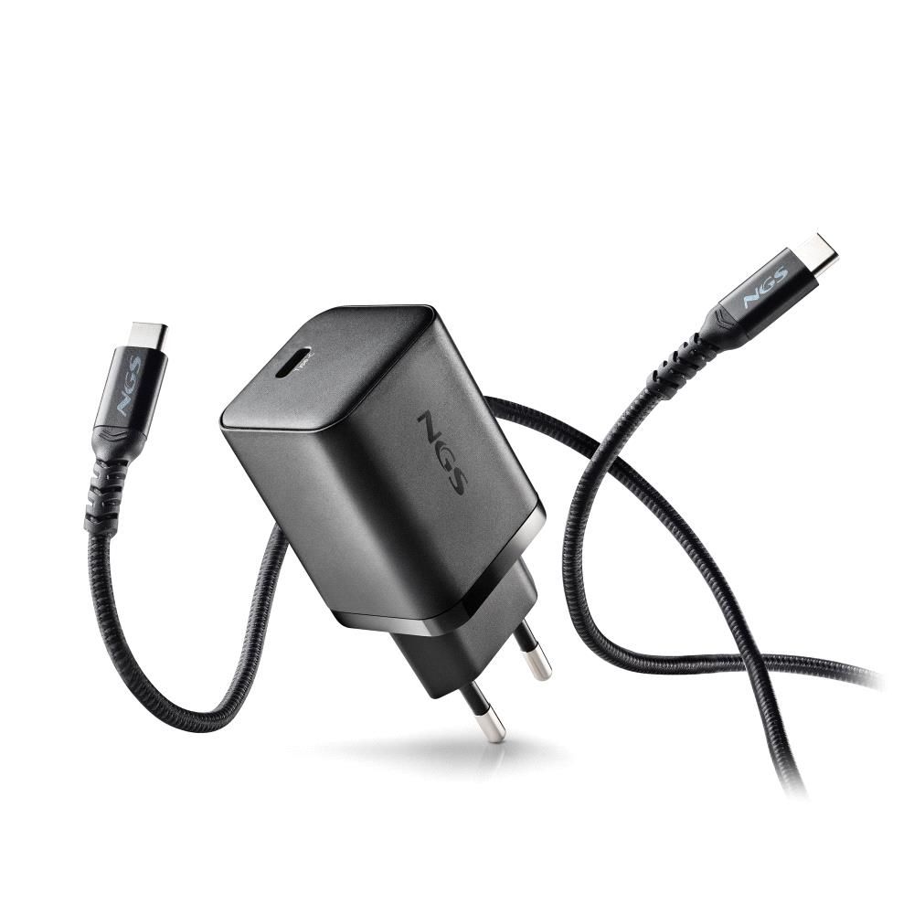 BUD65W-C - Cargador NGS GaN 65W 1Usb-C PD +cable Trenzado 1.5m, Negro. (BUD65W-C)