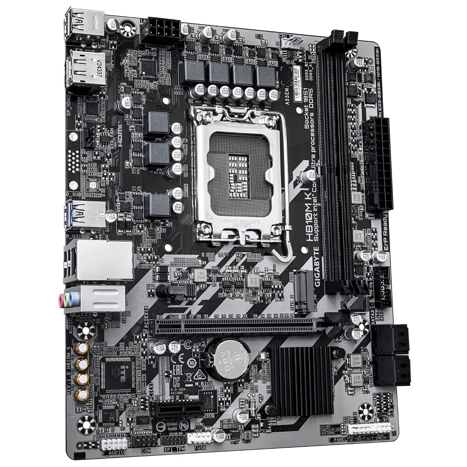 9MH810MK-00-G10 - Placa base GIGABYTE H810M K: (LGA1851) 2DDR5 M2 SATA3 PCIe 4.0 USB HDMI DP RJ45 mATX 7.1 Ethernet (9MH810MK-00-G10)
