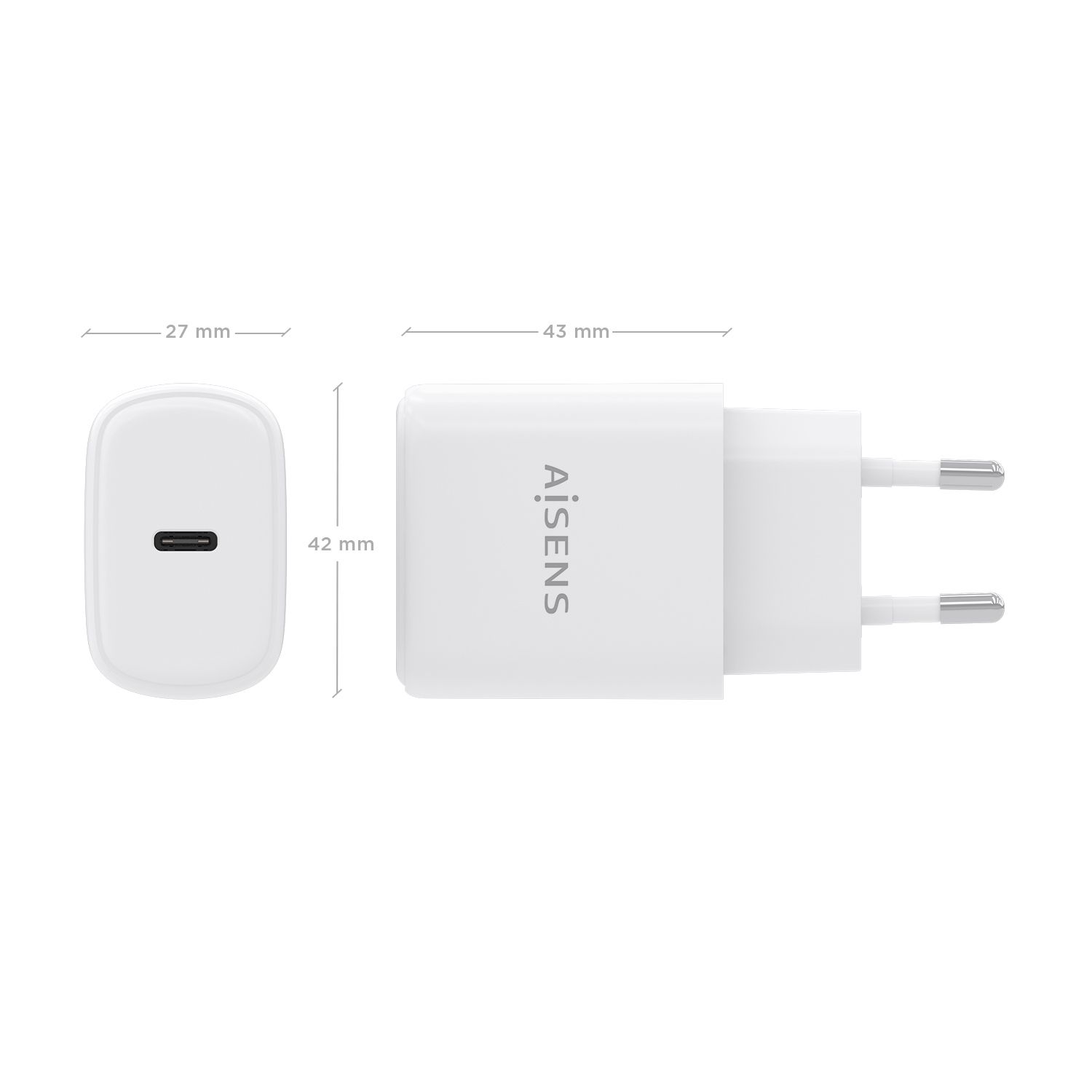 A110-0975 - Cargador de Pared AISENS GaN 1xUSB-C PD 3.0 QC 3.0 30W Blanco (A110-0975)
