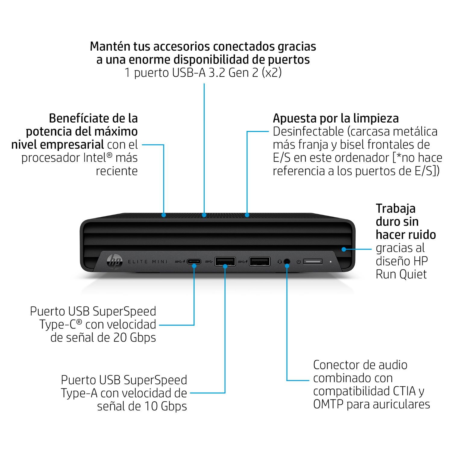 622X2ET - Ordenador HP Elite Mini 800 G9 Intel Core i5-14500 16Gb 512Gb SSD 5xUSB-C 3.2 2xDP 1xHDMI 2.1 1xRJ45 WiFi 6E Bluetooth 5.3 Teclado+Rat�n W11P Negro (622X2ET)